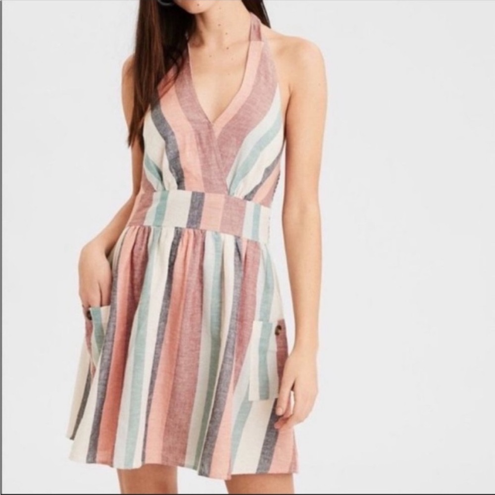 American Eagle halter dress with pockets, cotton & linen blend